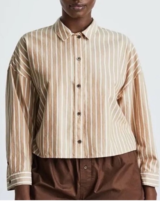 Everlane Tops - Everlane Cropped Button-Down Shirt Size Small Oversized Stripe Tan White